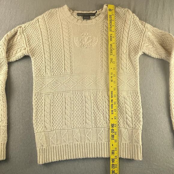 Cream Cable Knit Fisherman's Sweater Ralph Lauren Sport M Beige Preppy *READ - Picture 7 of 11